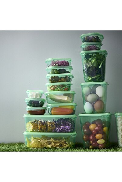 IKEA PRUTA plastik saklama kabı seti , yeşil, 17 parça