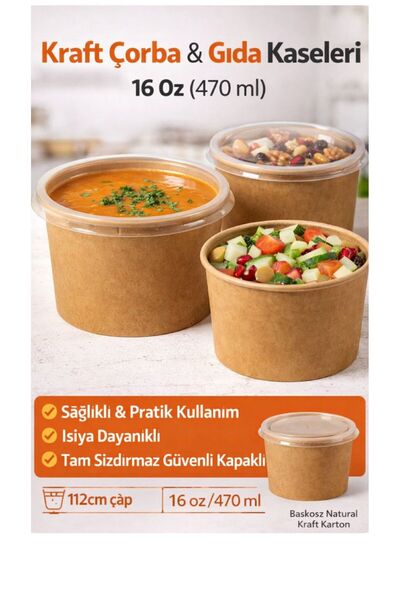 figanlar ambalaj 50 adet 16 Oz Kraft Çorba Kasesi Kapaklı 470 ml Karton Gıda ...