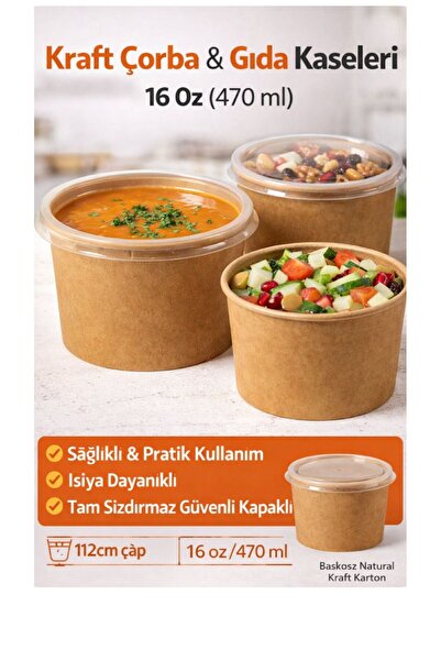 figanlar ambalaj 25 adet 16 Oz Kraft Çorba Kasesi Kapaklı 470 ml Karton Gıda ...