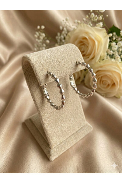 BEKLEMİN TAKILARI Xuping Silver Color Geometric Cut Beaded Hoop Earrings