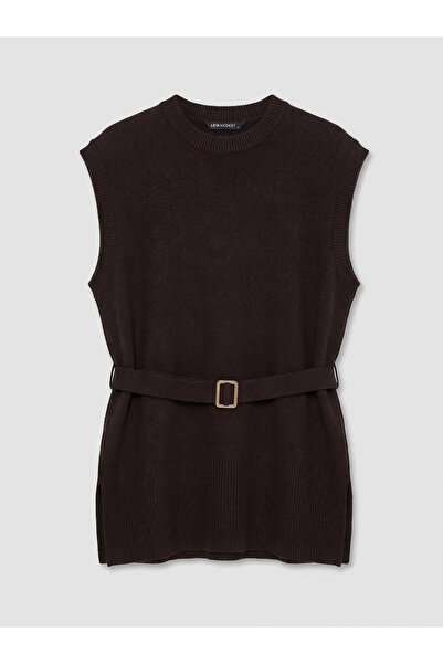 LC Waikiki LCW ModestKahverengi Bisiklet Yaka Kemerli Kadın Triko Süveter