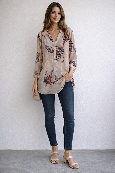 Ekol Floral Patterned Chiffon Blouse
