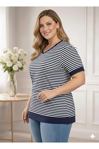 Vinola Plus Size Viscose Combed Cotton Fabric Striped High Quality Blouse