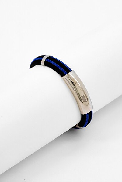 Steeltime Men Greek Design Rubber Bracelet, Multicolor