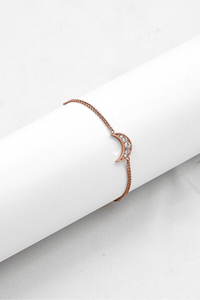 Olivia Burton أساور نسائية بسلسلة نصف قمر، لون ذهبي وردي