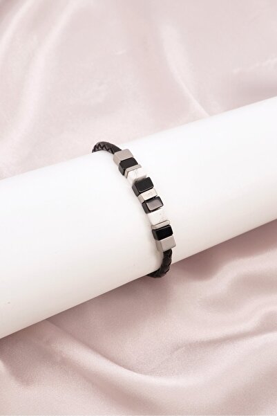 Cerruti 1881 Men Fashion CIAGB0001403 Leather Bracelet, Black/White/Silve