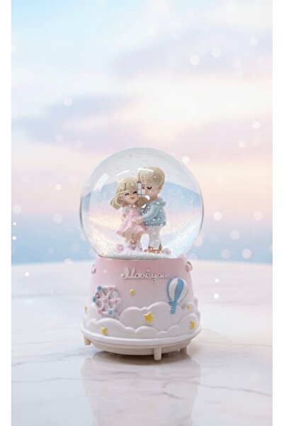 Store LOVE YOU PEMBE BÜYÜK BOY KAR KÜRESİ 16x10 cm (ışıklı, müzikli ve kar pü...