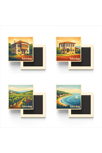 iBerk Mıknatıslı Buzdolap Magneti - Tekirdağ - 4'lü Memleket Seti - 9x9 cm - ...