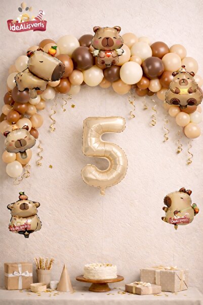 Laviyosa Boho Baby Teddy Bear 9 Lu Capybara Age Balloon Decoration Birthday P...