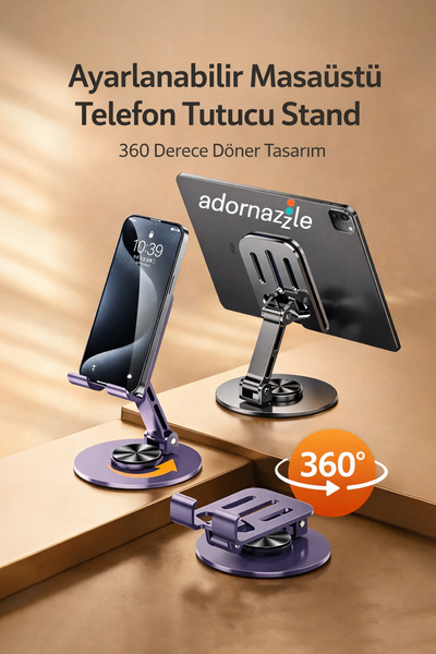 Ayarlanabilir Masaüstü Telefon Tutucu Stand, Metal Telefon Tutucu, 360 Derece Döner Tasarım