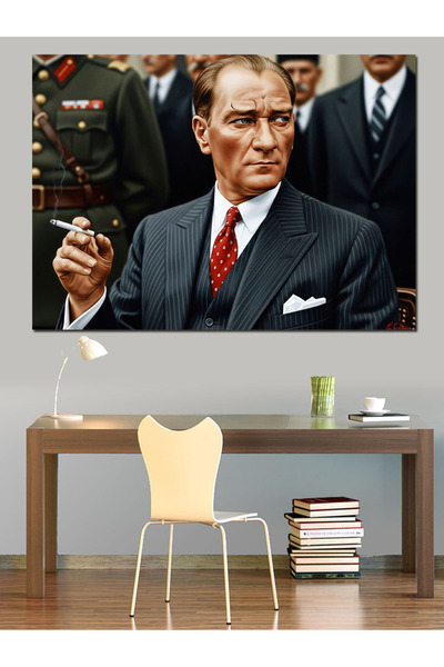 Artmeg Pânză decorativă cu portretul lui Mustafa Kemal Atatürk - pictură pe l...