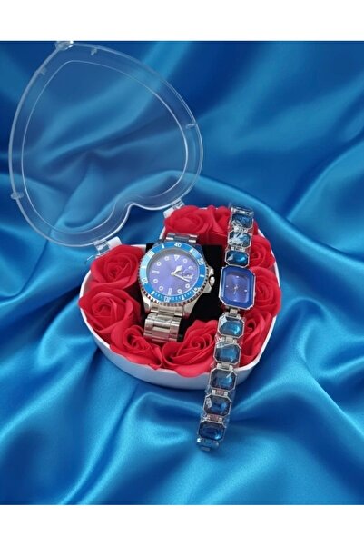 Yegane Special Heart-Shaped Rose Boxed Watch Gift Set for Lovers