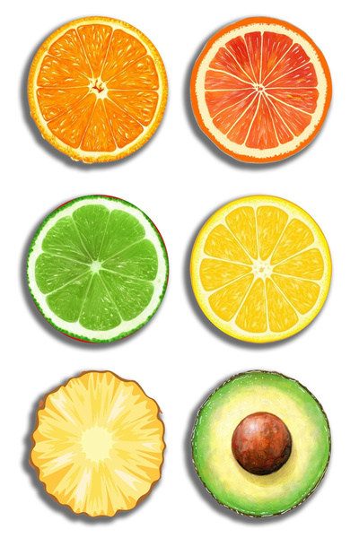 remonz Fruit Slices Themed Set of 6 Wooden Coasters - Colorful Patterned Roun...