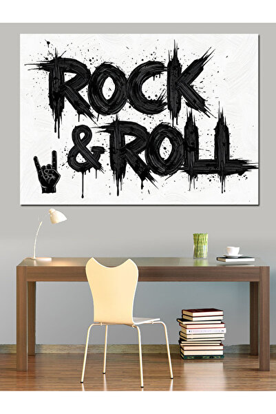 Artmeg Pânză decorativă cu text negru Rock Roll - Masă din lemn MDF