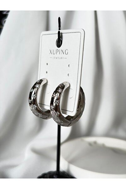 XUPING JEWELRY Yıldız Desenli Taşlı Kalın Halka Küpe
