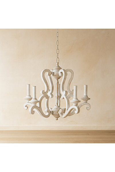 Sagebrook Home POLYRESIN 5 LIGHT WOOD LOOK CHANDELIER BEIGE