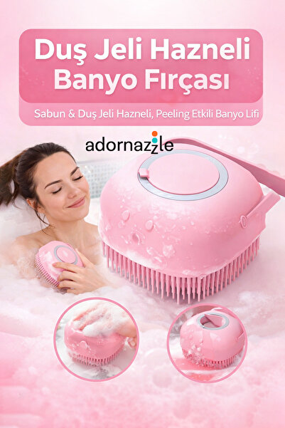 adornazzle Duş Jeli Hazneli Banyo Fırçası, Masajlı Silikon Duş Fırçası, Sabun...