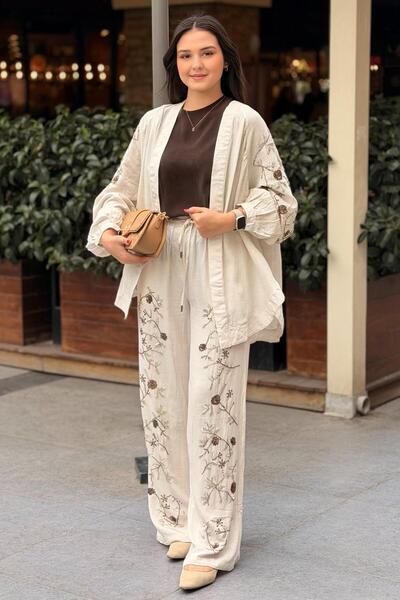 Mahal Set de pantaloni kimono brodați cu mărgele și paiete