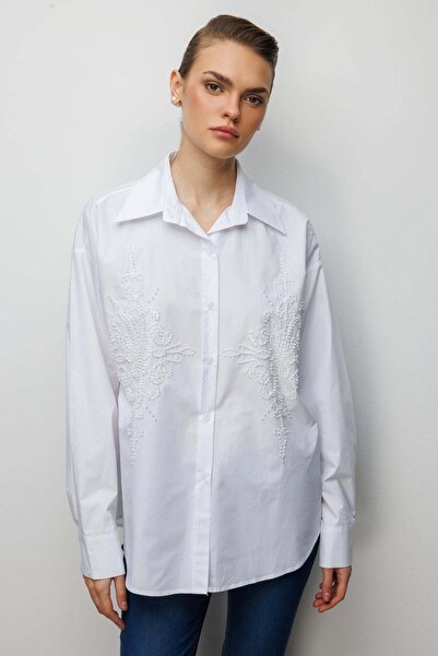 Ekol Cămașă supradimensionată din bumbac cu broderie de mărgele