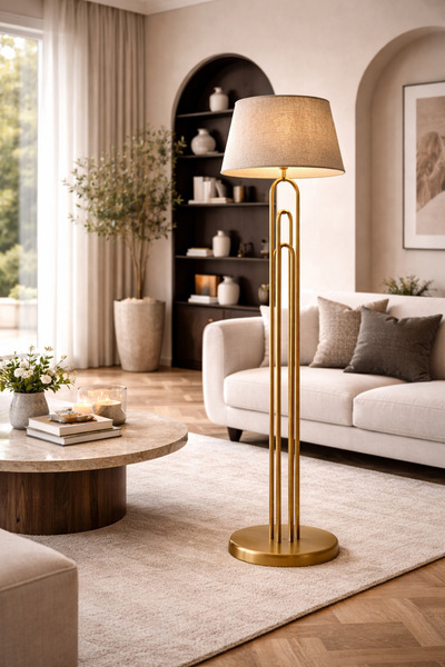 Vinner Orion Pirinç Renk Lambader | Modern Metal Gövde, Keten Şapka, Ø40 cm