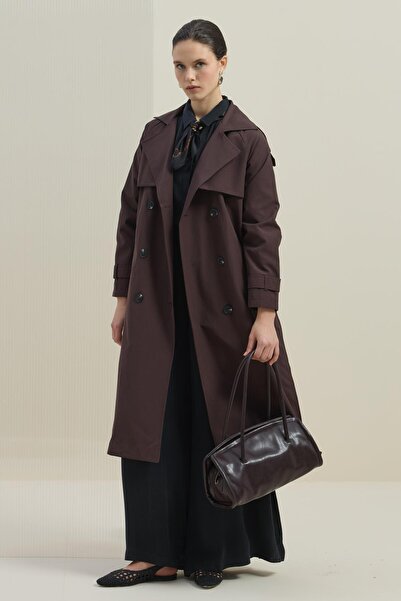 Mahal Double-Breasted Collar Epaulettes Belted Trench Coat