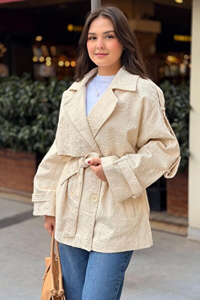 Mahal Apoletli Double-Breasted Short Trench