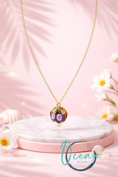 OceanDesign Stainless Steel Minimal Women's Necklace with Grape Figure 45 cm |   Gold Color Chain, Daily Use