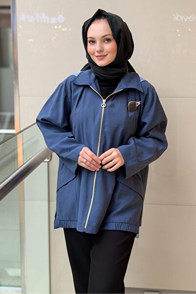 Ghisa Jachetă cu broșă în dungi cu căptușeală cu glugă