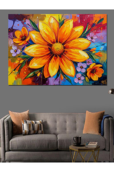 Artmeg Pânză decorativă cu flori portocalii strălucitoare - Tablou din lemn MDF