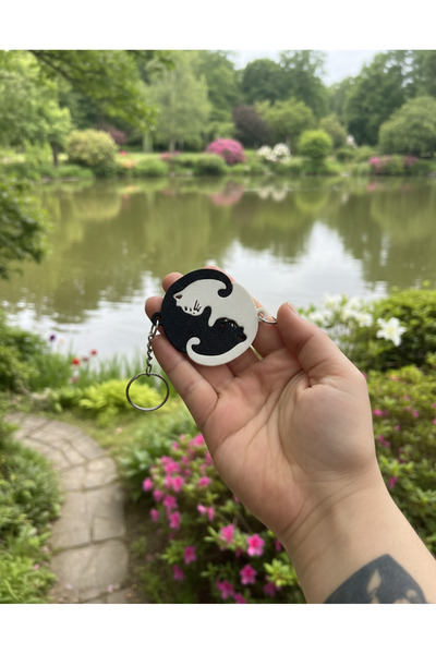 Nycruin3D مجموعة سلسلة مفاتيح على شكل قطط يين يانغ متحابات (زوجان باللونين ال...