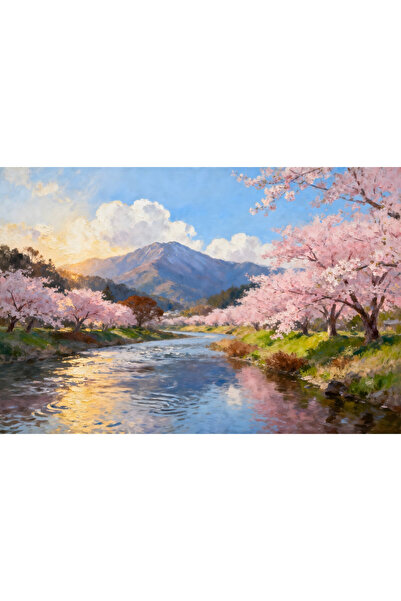 VeliumCraft Tablou Canvas Peisaj in Japonia 34, 70x50 cm, natura, flori, lac,...