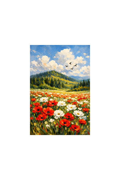 VeliumCraft Tablou Canvas Lanul de maci 70x50 cm, flori, padure, stil pictura