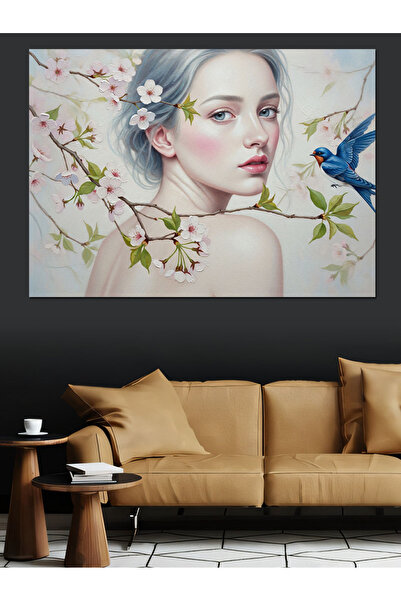 Artmeg Pânză decorativă elegantă pentru femei cu pasăre albastră - Masă din l...