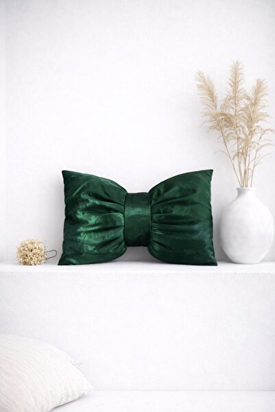 Ases Design وسادة زخرفية خضراء بتصميم فيونكة من الساتان من مونوراي