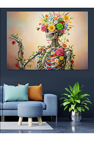 Artmeg Pânză decorativă cu siluetă umană și cap floral - Tablou din lemn MDF