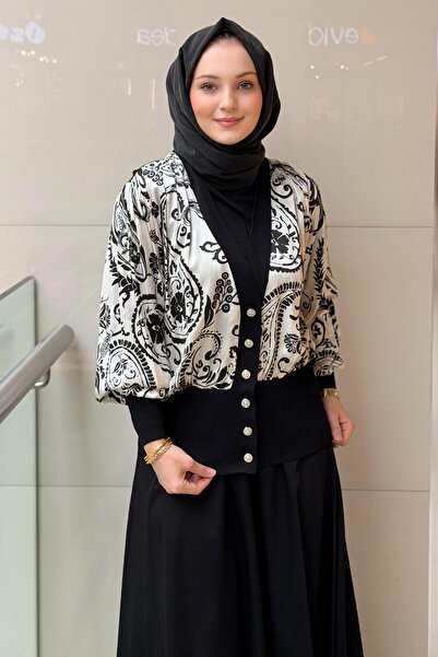 Ghisa Knitwear Combination Patterned Floş Cardigan