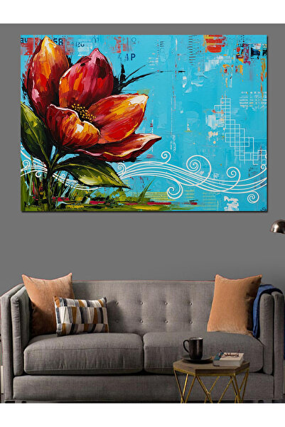 Artmeg Pânză decorativă cu flori roșii abstracte - Tablou din lemn MDF