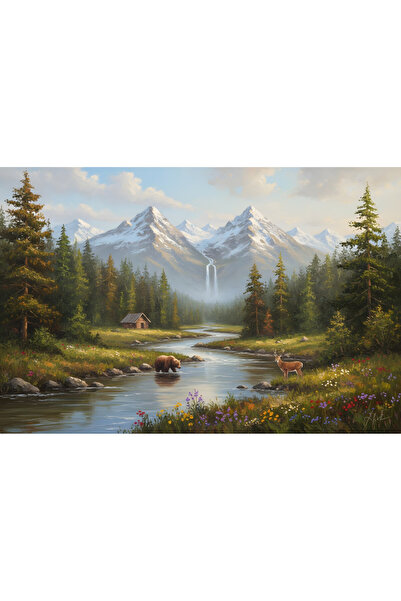 VeliumCraft Tablou Canvas Cabana ideala 58, 100 x 70 cm, natura, peisaj, stil...