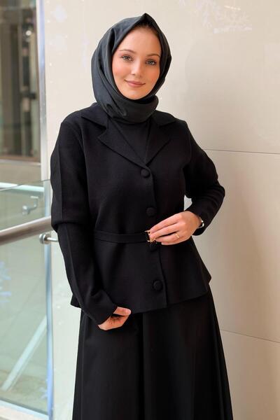 Ghisa Ghlsa Double-Breasted Collar Buckle Belted Knitwear Jacket