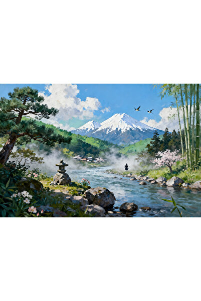 VeliumCraft Tablou Canvas Peisaj in Japonia 18, 80x50 cm, natura, flori, lac,...