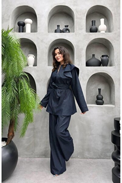 Cardella Alina Slim Lycra Denim Jacket and Trousers Two-Piece Set