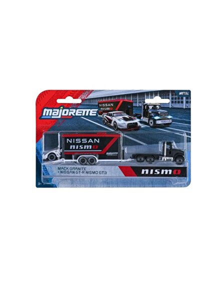 Simba Majorette Transporter Deluxe Mack Granite Race Trailer Set și Nissan Gt...