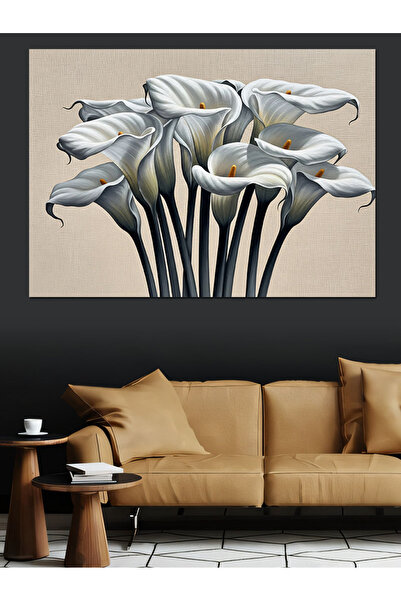 Artmeg Buchet de flori de zambile albe Pânză decorativă - Masă din lemn MDF