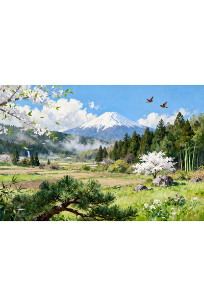 VeliumCraft Tablou Canvas Peisaj in Japonia 7, 100x70 cm, natura, flori, lac,...