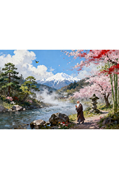 VeliumCraft Tablou Canvas Peisaj in Japonia 21, 70x50 cm, natura, flori, lac,...