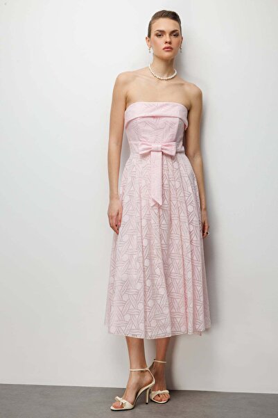 Ekol Kurdele Detaylı Straplez Elbise