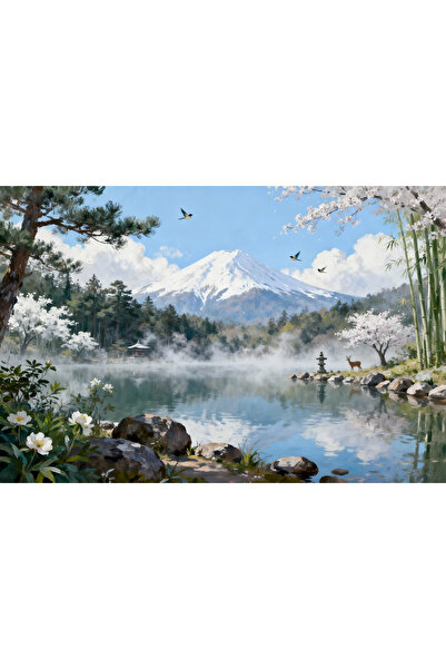VeliumCraft Tablou Canvas Peisaj in Japonia 12, 80x50 cm, natura, flori, lac,...