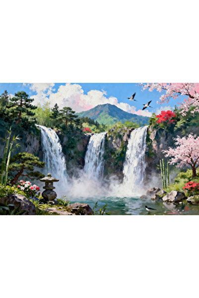 VeliumCraft Tablou Canvas Cascada in japonia 10, 60x40 cm, natura, flori, lac...