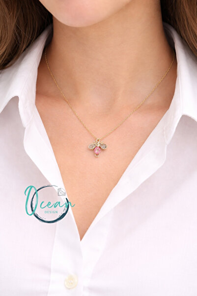 OceanDesign Paslanmaz Çelik Arı Figürlü Kadın Kolye 45 cm | Altın Renk Zincir...