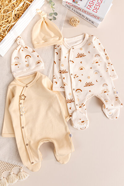 Babymod Sun Patterned 4-Piece 100% Cotton Baby Girl and Boy Romper Set